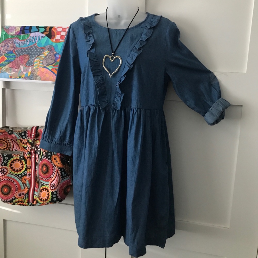 Ruffled Denim Dress - Picture 1 of 14